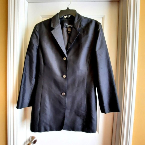 Liz Claiborne Jackets & Blazers - Liz Claiborne 100% Silk Black Blazer Jacket 3 Button Up Pockets Tailored…